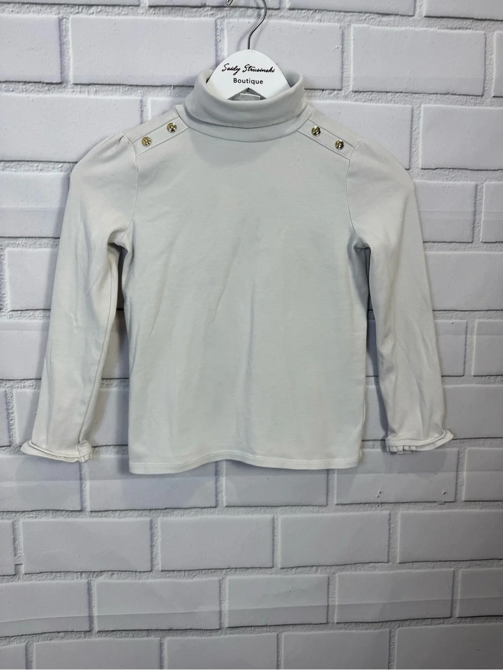 Gymboree Girls White Mock Neck Long Sleeve Top | Gold Button Detail | Size 10